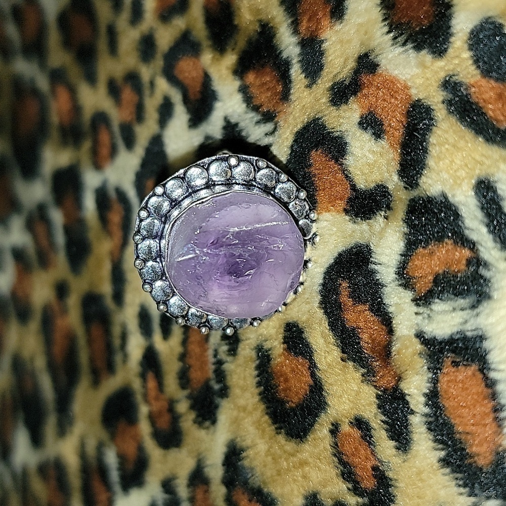 Rough Raw Amethyst Ring Size 9 - image 2